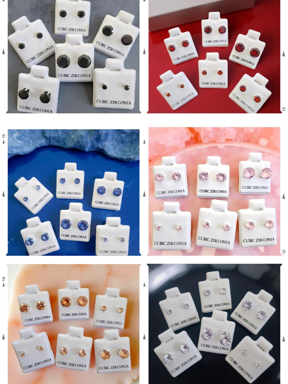 Cubic Zirconia Stud Earring Sets — Multiple Color Options